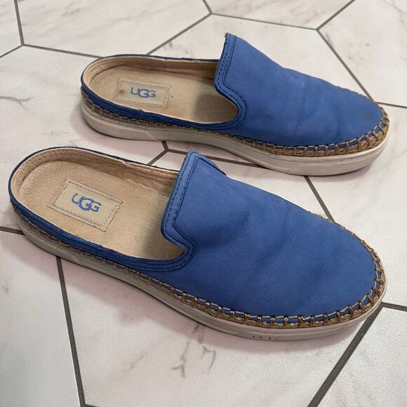 UGG Caleel Blue Leather Slip on Mule Shoes Size 7.5 Womens - Picture 1 of 9